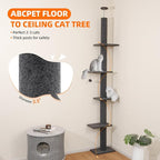 Cat Craft Cat Tree Floor to Ceiling 95-108" Tall Cat Tree Carpet Cat Tower Kitten Tree Sisal Scratching Post and Mat Cat Pole for Indoor Cats, Charcoal