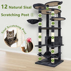 Tall Cat Tree 78.8in, Patent Fabric Multilevel Cat Tower for Adult Cats, Climbing Tree House and Towers with Condo Hammock Scratching Post Large Platform Wide Base