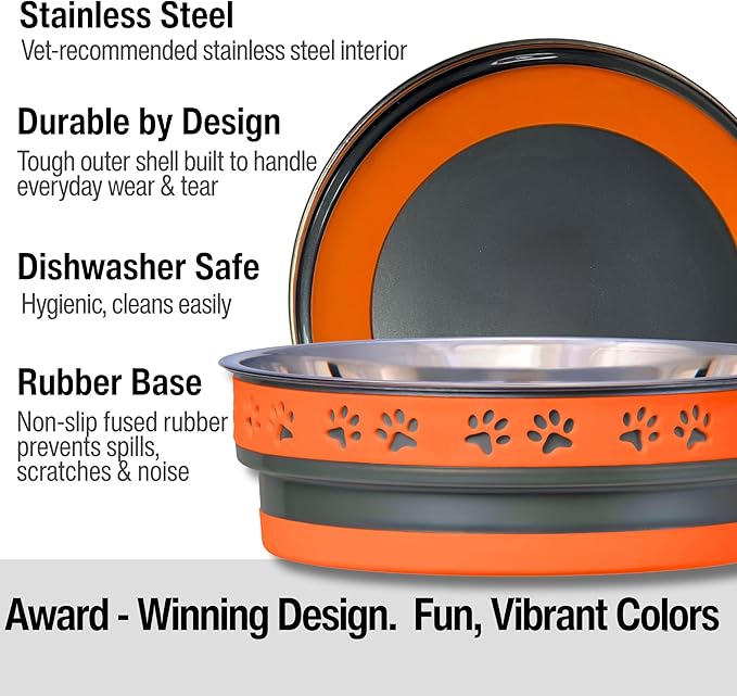 Loving Pets Corsa Dog Bowls- Stainless Steel Dog & Cat Bowls - Spill Proof Dog Food Bowl, Cat Bowl, Puppy Essentials & Pet Supplies Great for Home & Travel (Large 35-65 lbs, Inferno Orange)