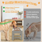 Elevated Bowls, 4 Height Adjustable Raised Stand With 2 Thick 50oz Stainless Steel Food Bowls, Non-Slip Feeder for Dogs, Adjusts to 3.7", 9.2", 10.75", 12.36" Light Brownish Gray