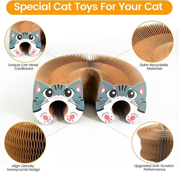 Upgraded-Magnetic Magic Organ Cardboard Cat Scratcher Toy with 2 Balls for Mental Physical Exercise, Multi-Shape Interactive Cardboard Cat Toy for Indoor Cats Flip with Fun, Brown/Gray,M, 1PCS