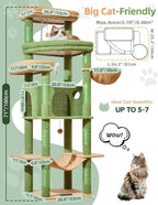 Taoqimiao 71 Inches Cat Tree for Large Cats 20lbs+, 3 Giant Perches, Multi-Level Cat Tree Tower, Widened Cat Condo with 9 Scratching Posts, Luxurious Hammcock & Basket, Cactus, MS034T