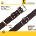 ADITYNA Heavy Duty Leather Dog Collar for Large Dogs - Soft and Strong Leather Collar for Walking, Training, Hunting, and Running (Large: Fit 17" - 23" Neck, Brown)
