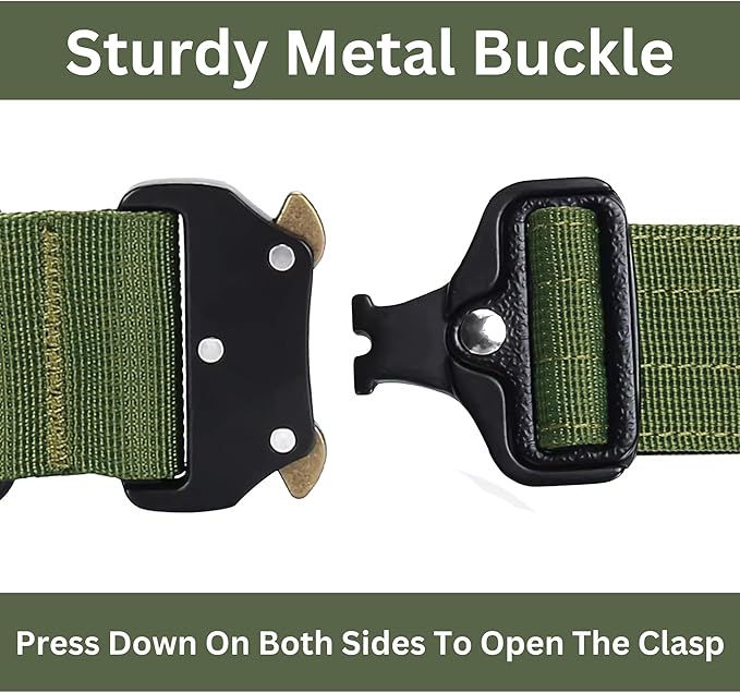 Heavy Duty Tactical Dog Collar – Adjustable Nylon with Metal Buckle, Durable & Comfortable for Medium to Large Dogs (German Shepherd, Labrador, Rottweiler), Army Green, XL, for Training & Outdoor Use.