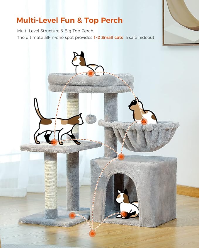PEQULTI Cat Tree Floor to Ceiling, Tall Cat Tower, Adjustable Height (83''~108'') 5 Tiers Cat Climbing Tree and PEQULTI Small Cat Tree, [28.5''] Cat Tower for Indoor Cats