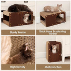 EHEYCIGA Cardboard Cat Scratcher House, 20-Inch Corrugated Cat Scratcher for Indoor Cats, Large Scratching Board Pad, Dark Brown