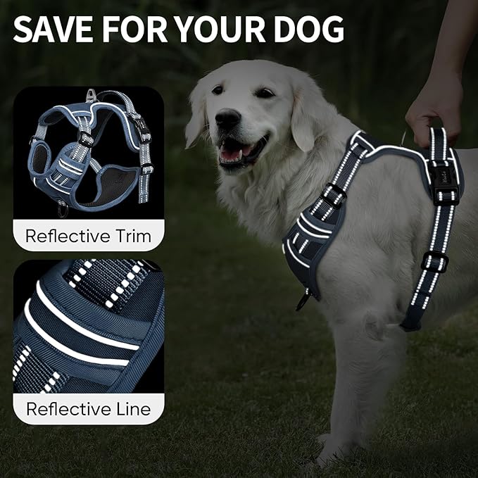 HEELE Dog Harness for Medium Dogs No Pull Dog Vest Harness with Soft Padded Handle Reflective for Outdoor Training, Royal Blue, M