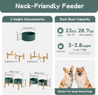 Ceramic Raised Double Bowls Set with Stand, 2 Heights Elevated, Food & Water Bowls for Small Breed Dogs, Weighted Dog Dishes, Pet Bowl(6.1'',28.7oz, Green)