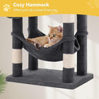 DWVO 44in Cat Tree for Indoor Kittens: Cat Tower Multi-Level with Scratch Posts, Window Padded Plush Perch, Hammock, and Interactive Pompoms Dark Gray