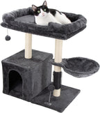 28.4" Small Cat Tree Tower,Cat Scratching Post for Indoor Cats,Featuring with Cat Cave & Cozy Perch,Cat Self Groomer and Interactive Dangling Ball Great for Kittens/Cats (Smoky Gray, Large)