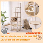 76-Inch Multi-Pure Wood-Level Cat Tree Tower with Condo, 16 Soft Plush Scratching Post,2 Space Capsule, with Cat Hammock,5-Story Perching Platform,Cat Tree for Large Cats.（1115）