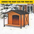 AIVITUVIN Heated Outdoor Dog House - Weatherproof Insulated Wooden Shelter with Iron Frame, Large Porch for Medium & Large Dogs, Indoor/Outdoor Kennel(XL)