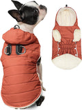 Fleece Lining Dog Hoodie with Harness Built in,Extra Warm Medium Dog Jacket in Winter Doggie Coats with Drawstring Hooded,Orange XL
