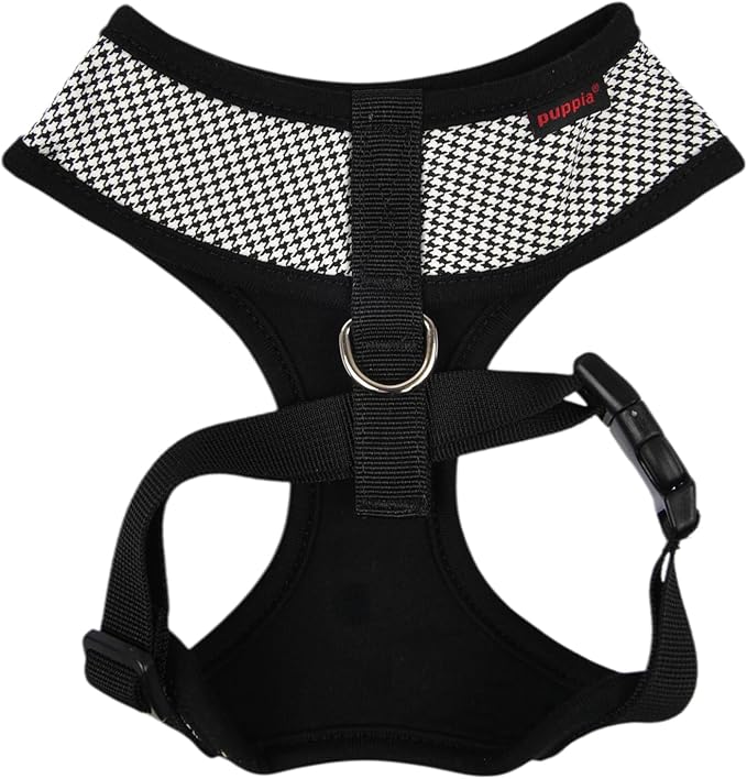 Puppia Amatus Dog Harness A (Over-The-Head) Fashionable Houndstooth Pattern Spring Summer Harness for Small and Medium Dogs, Black, Medium