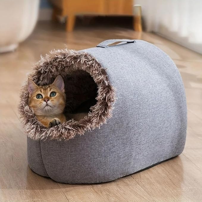 Cat Cave Bed——Soft and Cozy Pet Hideaway for Kittens and Puppies, Cat Bed Cave Perfect for Small Pets, Cave Cat Bed for Comfort and Warmth, Ideal for Snuggling and Resting. (Christmas red+White)