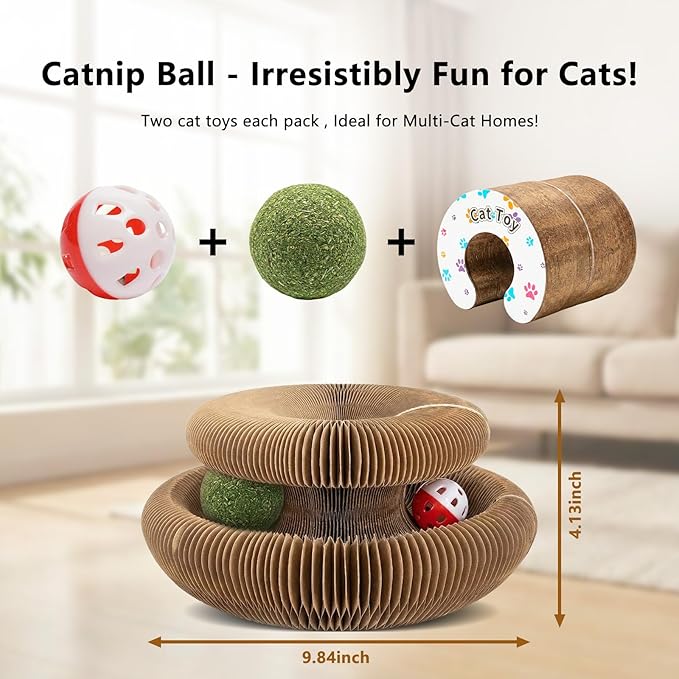 2-Pack Kitty Curls Cat Scratcher, Magic Organ Cat Toy with Catnip Ball for Indoor Cats – Foldable and Durable Honeycomb Design, Interactive Twisty Paws Cat Toy for Endless Play, Chase & Scratch