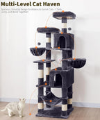 AMHANCIBLE Cat Tree, 70 Inch Cat Tower for Indoor Cats, Multi-Level Cat Tree with Scratching Post, Hammock, Hanging Basket, Large Cat Condos for Adult Cats Kittens, Dark Grey, PT18DG