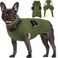 Large Dog Jacket, Waterproof Winter Coat with Harness Built in, Reflective Adjustable Hook&Loop Dog Snowsuit Cold Weather, Warm Snow Coat for Dogs French Bulldog, L Green