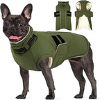 Large Dog Jacket, Waterproof Winter Coat with Harness Built in, Reflective Adjustable Hook&Loop Dog Snowsuit Cold Weather, Warm Snow Coat for Dogs French Bulldog, L Green