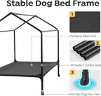Veehoo 35" Dog House, 2-in-1 Large Dog House Outdoor Indoor Weatherproof, Outside Elevated Dog Cot Bed Dog Tent Shade, Three-Sided Breathable Mesh Windows and Sunshades, CWC2435CP