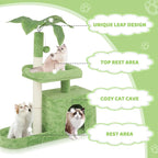 Magshion 32" Cat Tree for Kittens and Senior Cats, Small Cat Tower with Green Leaves, Scratching Posts, Cozy Condo, Low Perch & Fluffy Balls, Stable Cat House with Leaf Design