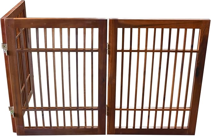 Urnporium Pet Dog Gate Freestanding, Strong Durable Folding Wooden Fence, Portable Acacia Hardwood Safety Barrier for Indoor & Outdoor Use (Brown Pet Gate, 3 Panel 24" Tall)