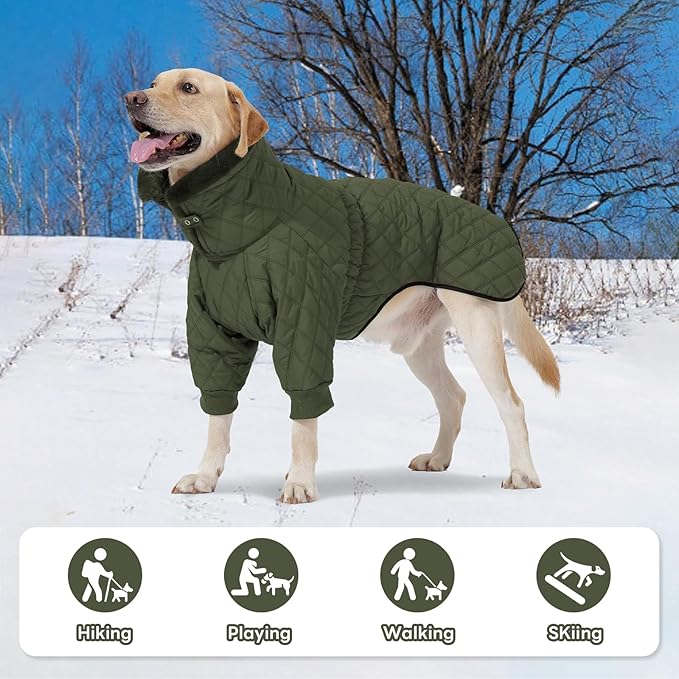 IDOMIK Dog Winter Coat for Small Dogs, Warm Dog Winter Jacket with Fleece High Collar, Zippered Cold Weather Coats for Dogs, Waterproof Doggy Snow Jacket Clothes,Green,S