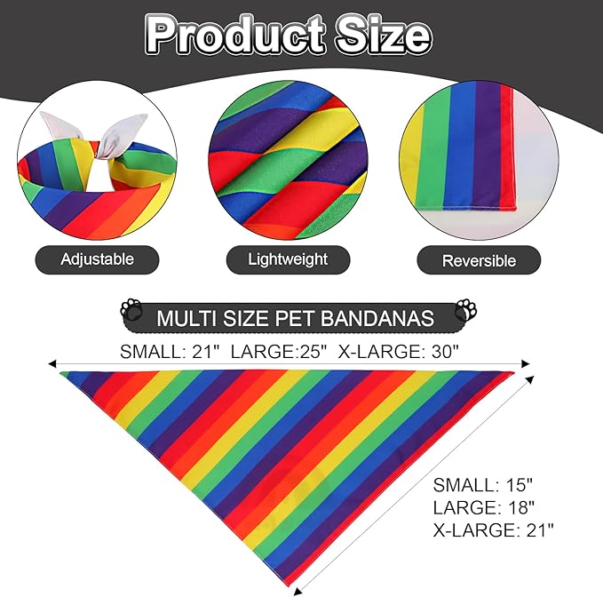 Pride Dog Bandana XLarge 1PCS, Rainbow Scarf for Boy and Girl, Colorful Durable Triangle Reversible Bibs for Puppy Pet