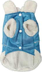 Jecikelon Bowtie Dog Cold Weather Coat Fleece Lining Warm Pet Puppy Turtleneck Dogs Winter Clothes for Small Dogs with D-Ring (Blue, Medium)