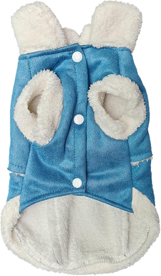 Jecikelon Bowtie Dog Cold Weather Coat Fleece Lining Warm Pet Puppy Turtleneck Dogs Winter Clothes for Small Dogs with D-Ring (Blue, Small)