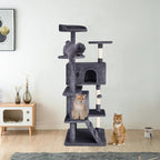 Cat Tree 53 inches Cat Tower for Indoor Cats Cat House with Replaceable and Removable Dangling Ball Cat Trees and Towers with Funny Toys, ASHY