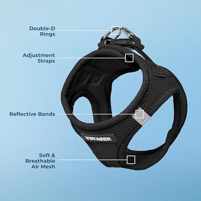 Best Pet Supplies - All Weather Mesh / Plush, Reflective, No Pull Harness for Small, Medium Dogs, Cats - Secure with Hook & Loop Fastener, Buckle, Double D-Rings - Black/Black Trim, XL