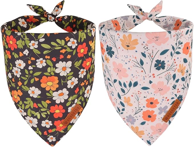 ADOGGYGO Floral Dog Bandana, Black Pink Flower Pet Scarf, Premium Durable Fabric, Cute Floral Bandanas for Extra Large Dogs (X-Large)