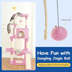 Cat Craft Cat Tree 63 Inch Cat Tower for Indoor Cats, Multi-Level Cat Tree for Large Cats 20 lbs+ Heavy Duty Cat Tower with Sisal Scratching Posts, Hammock, Condo and Extended Platform, Pink