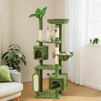 Hoopet 70-Inch Large Cat Tree for Multiple Cats Cat Tower with 2 Condos, Scratching Posts, Hammock & Platform, Plush Perch for Indoor Activity Relaxing Easy Assembly Green