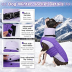 BRKURLEG Dog Coat, Turtleneck Winter Jacket with Harness for Small Medium and Large Dogs, Windproof Reflective Warm Fleece Dogs Snowsuit with Hook & Loop, Dog Coats for Cold Weather, Purple XXXL