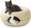 Peekaboo Cat Tunnel for Large Cats up to 30 lbs, Features A Jingle Ball, Removable and Washable Tunnel Bed, and a Cozy Donut Tunnel (Beige, 24 Inches)
