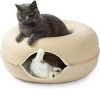 Peekaboo Cat Tunnel for Large Cats up to 30 lbs, Features A Jingle Ball, Removable and Washable Tunnel Bed, and a Cozy Donut Tunnel (Beige, 24 Inches)