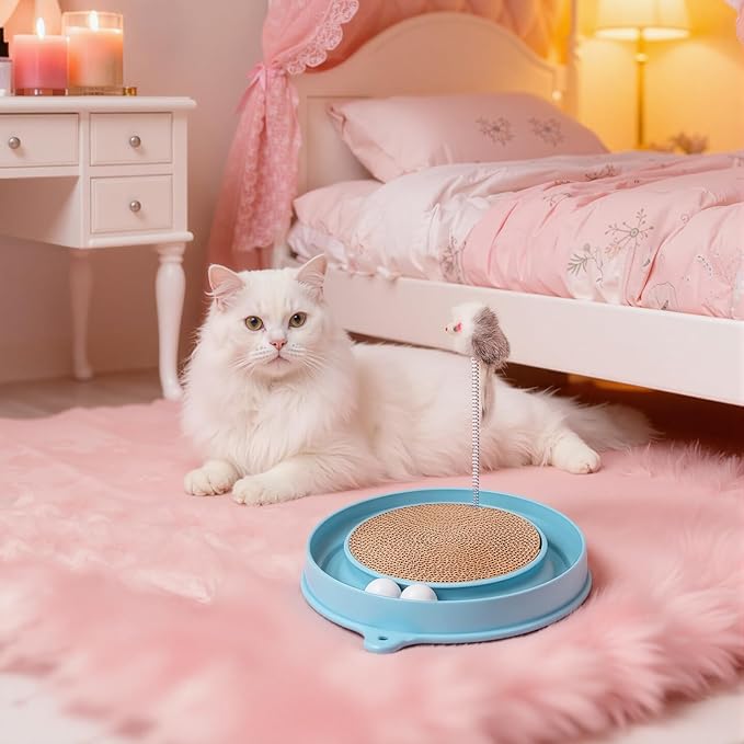 3 Pcs Cat Ball Track Toy, Include 1 Round Cat Scratcher Toy with 2 Cats Scratching Board Pad Replacement, Interactive Toys Track and Plush Mouse Toys for Indoor Cats Kitten