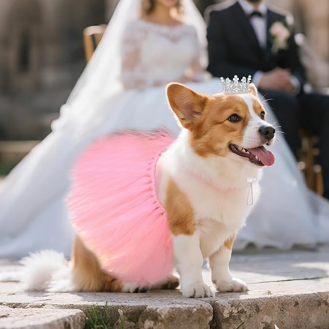 2 Pcs Dog Tutu Dress with Pearl Crown for Small Medium Pet Cat Dog Halloween Costume Dress for Ballet Birthday Party Wedding Photo Prop