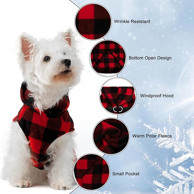 EXPAWLORER Dog Hoodie Fleece Sweater Vest, Plaid Dog Sweatshirt Fall Winter Pet Clothes with Leash Hole, Sleeveless Warm Cozy Puppy Clothing for Cat Small Medium Large Dogs Girl Boy, Checkered XL