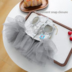 ANIAC Gray Dog Dress for Small Dogs Female,Bow Knot Girl Puppy Clothes with Detachable Pearl Necklace, Elegant Cat Dress, Formal Pet Pary Outfit for Wedding Birthday Valentines (Gray, X-Large)