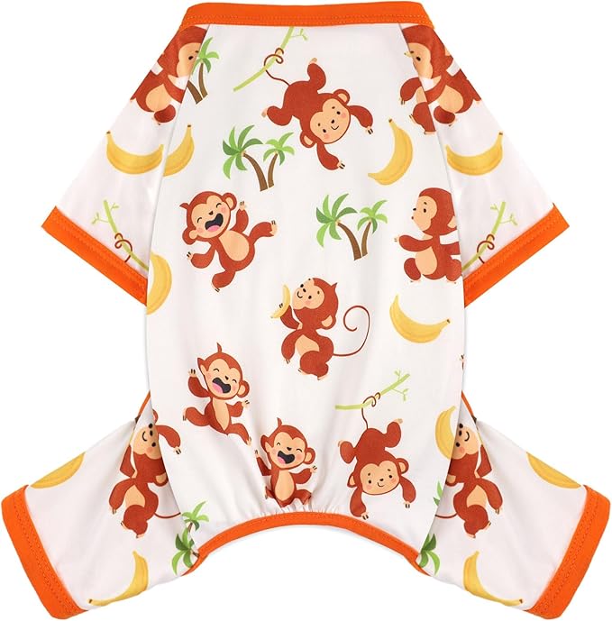 Dog Pajamas Pjs Summer Fall Dog Clothes for Small Dogs Girl Boy, Soft Stretchy Tiny Chihuahua Yorkie Puppy Clothes Doggie Onesies Cat Pet Jammies Outfit, Monkey, M
