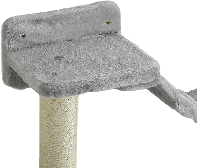 PawHut 4Pcs Wall Mounted Cat Shelves, Cat Climber with Hammock, Perches, Ladder, Scratching Post, Cat Wall Furniture for Large Cats, Grey