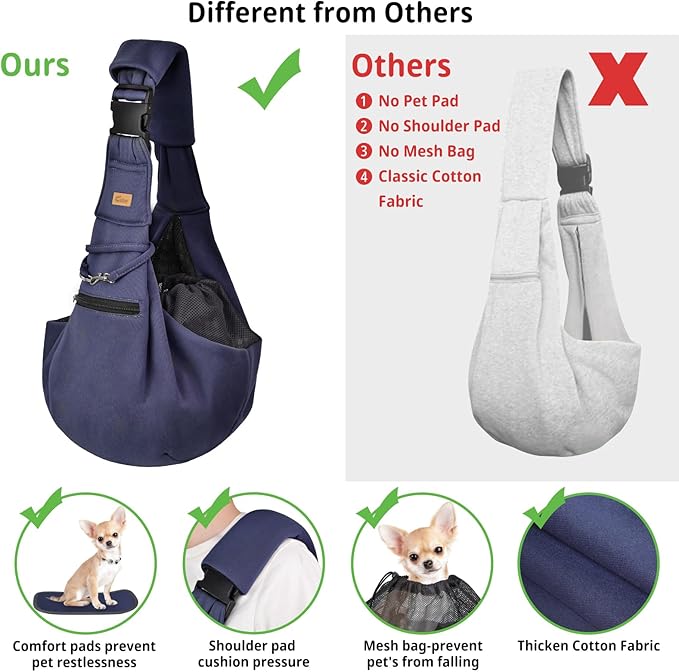 CUBY Dog and Cat Sling Carrier - Hands Free Adjustable Small Pet Sling - Soft Pouch and Tote Design - Suitable for Puppy, Small Dogs Cats Outdoor