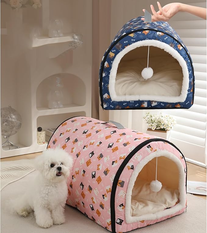 Cozy Cat Bed Cave, Cat Bed for Kittens and Small Pets, Kitten Bed Hideout House with Removable Mattress for Kittens (Gray, 18"×13"×13")