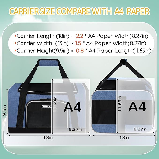 Petskd Pet Carrier 18x13x9.5 Southwest Airline Approved, Pet Travel Carrier Bag for Small Cats and Dogs, Soft Dog Carrier for 1-15 LBS Pets,Dog Cat Carrier with Safety Lock Zipper (Blue)
