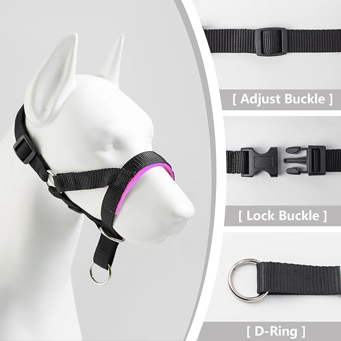Dog Head Collar, Fabric Padded Head Collar for Dogs to Prevent Pulling, Head Leash for Small Medium Large Dogs Walking(L,Red)