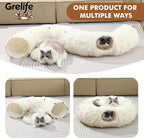 Grelife Cat Tunnel Bed for Indoor Cats, Cute Cat Tunnel Toys, Cat Donut Tunnel Toys with Washable/Removable Cushion, Non-Slip Base, for Cats, Kittens, Small Pets (White)
