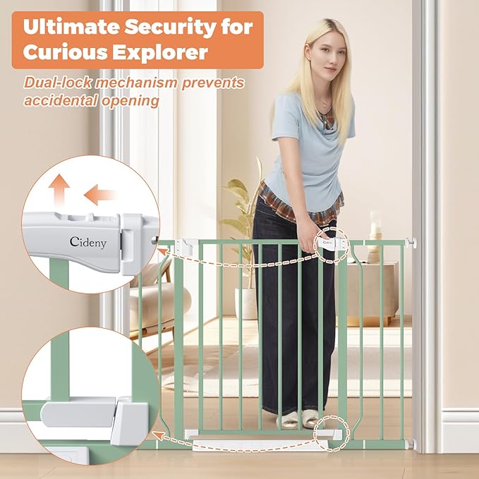 29"-40" Baby Gate for Stairs, Auto Close Stroller Friendly Dog Gate Indoor for Doorways, Pressure Mounted Baby Gate, Easy Walk Through Gate for Children & Pets, Green